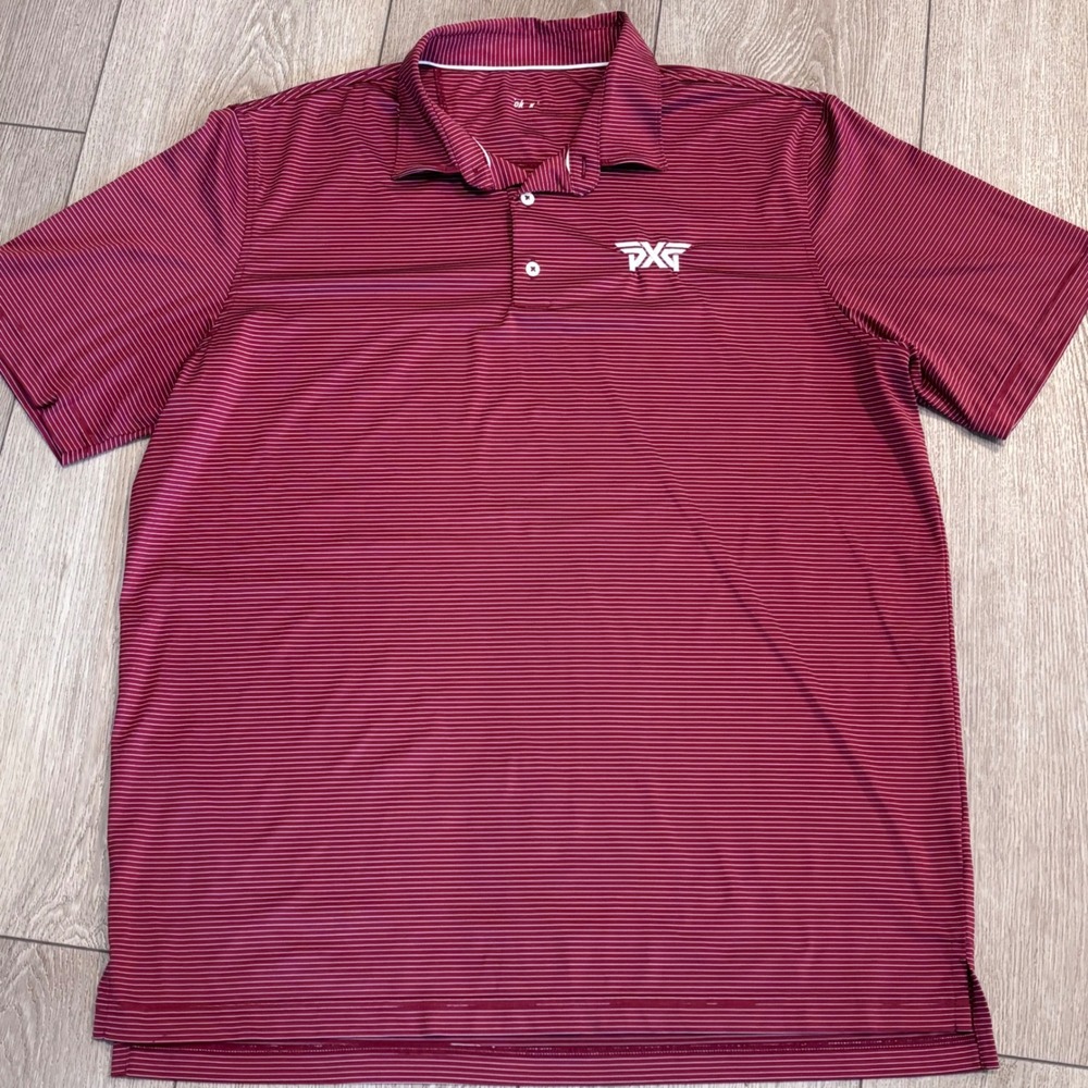 Johnnie O PXG Golf Polo Mens XL Maroon Striped Performance Preppy Casual